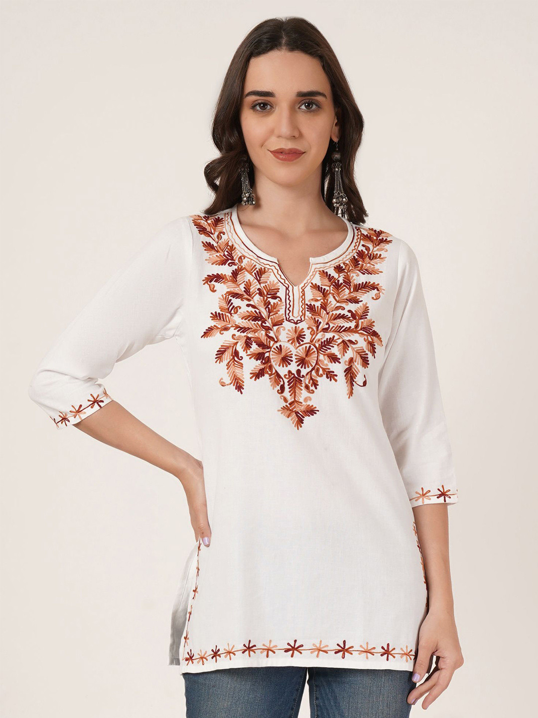 Brownverse Women Embroidered Cotton Top