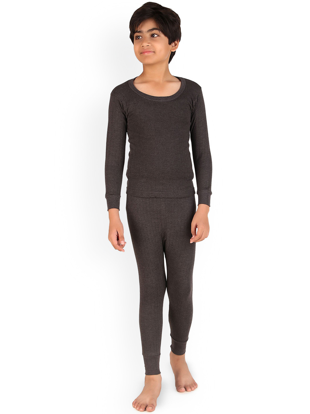 Inner Element Boys Cotton Round Neck Long Sleeves Thermal Top & Bottom Set