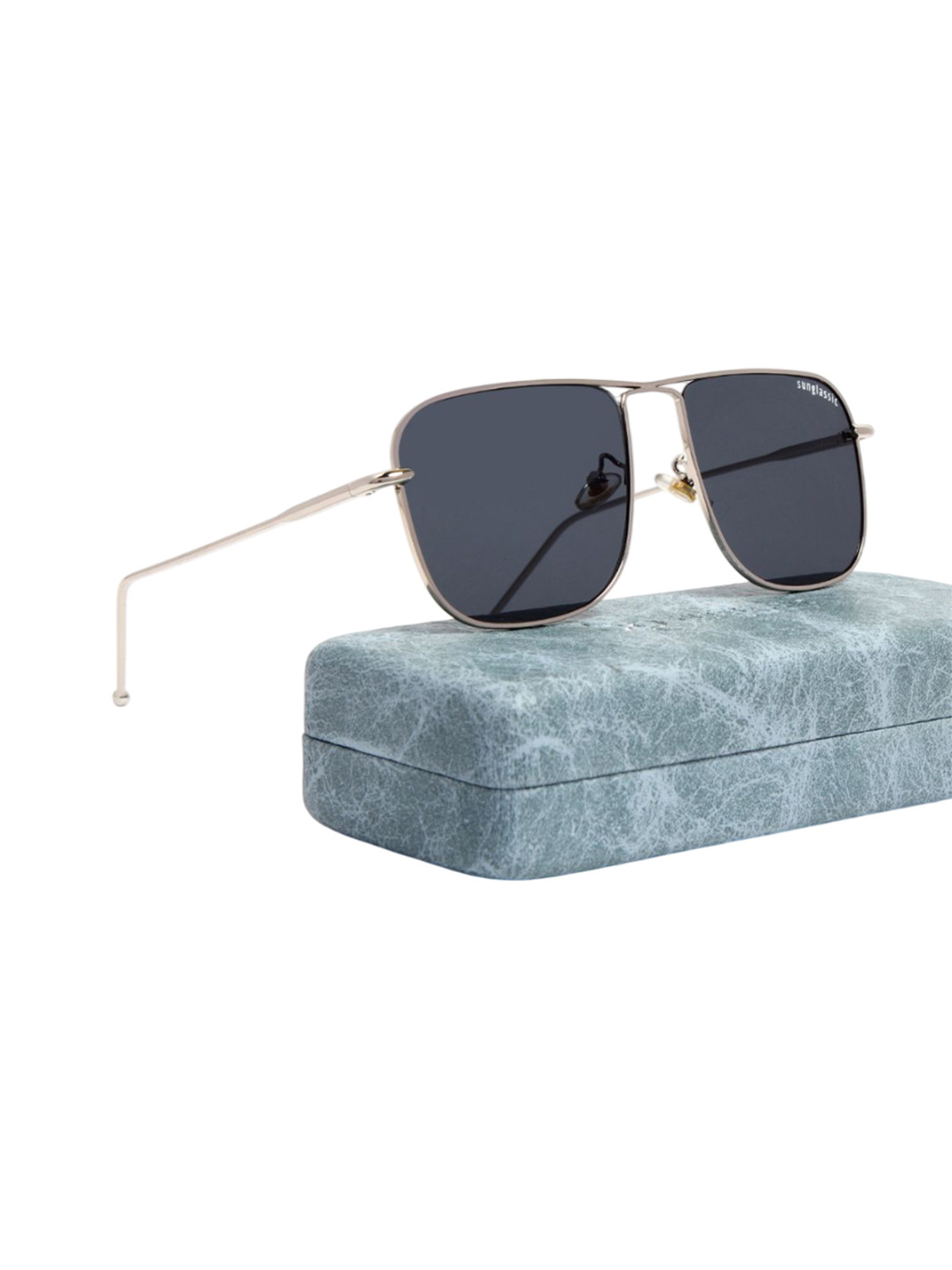 SUNGLASSIC Unisex Square Sunglasses with UV Protected Lens THE-GODFATHER-SILVER-BLACK