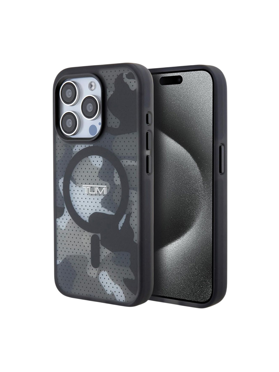 CG MOBILE Tumi Iphone 15 Pro Black HC Frosted Magsafe Transparent Mesh Camo Back Case