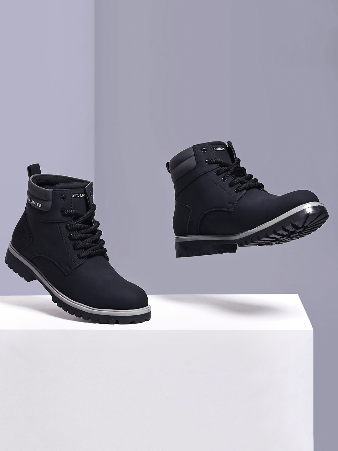 NEW LIMITS Men Everyday Round Toe High Ankle Lace-Ups Riding Boots