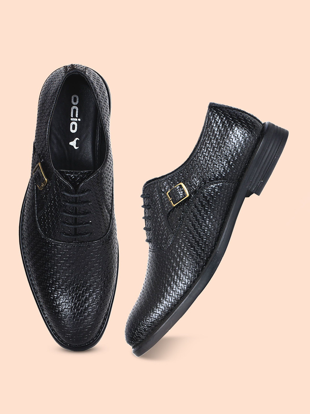 OCIO Men Woven Design Round Toe Oxfords