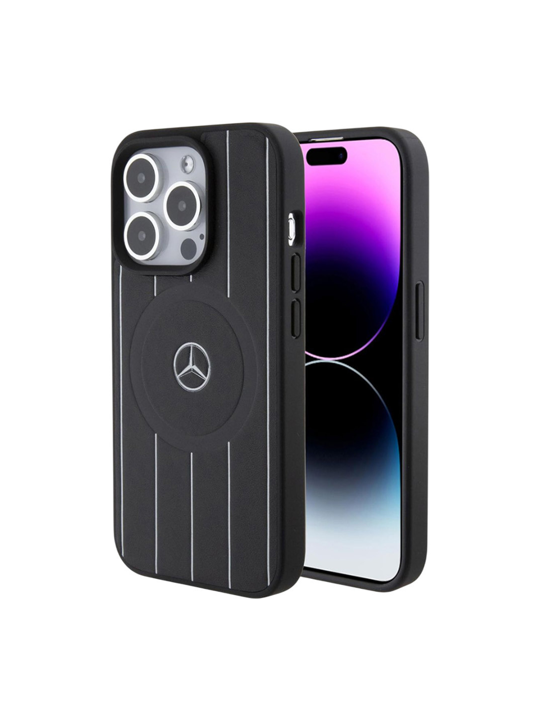 Mercedes Benz iPhone 15 Pro Striped Leather Magsafe Back Case