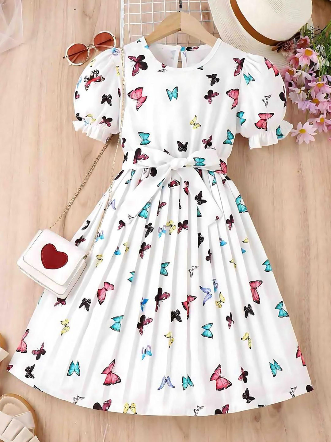 Miss & Chief Girls Printed Puff Sleeve Fit & Flare Midi Dress