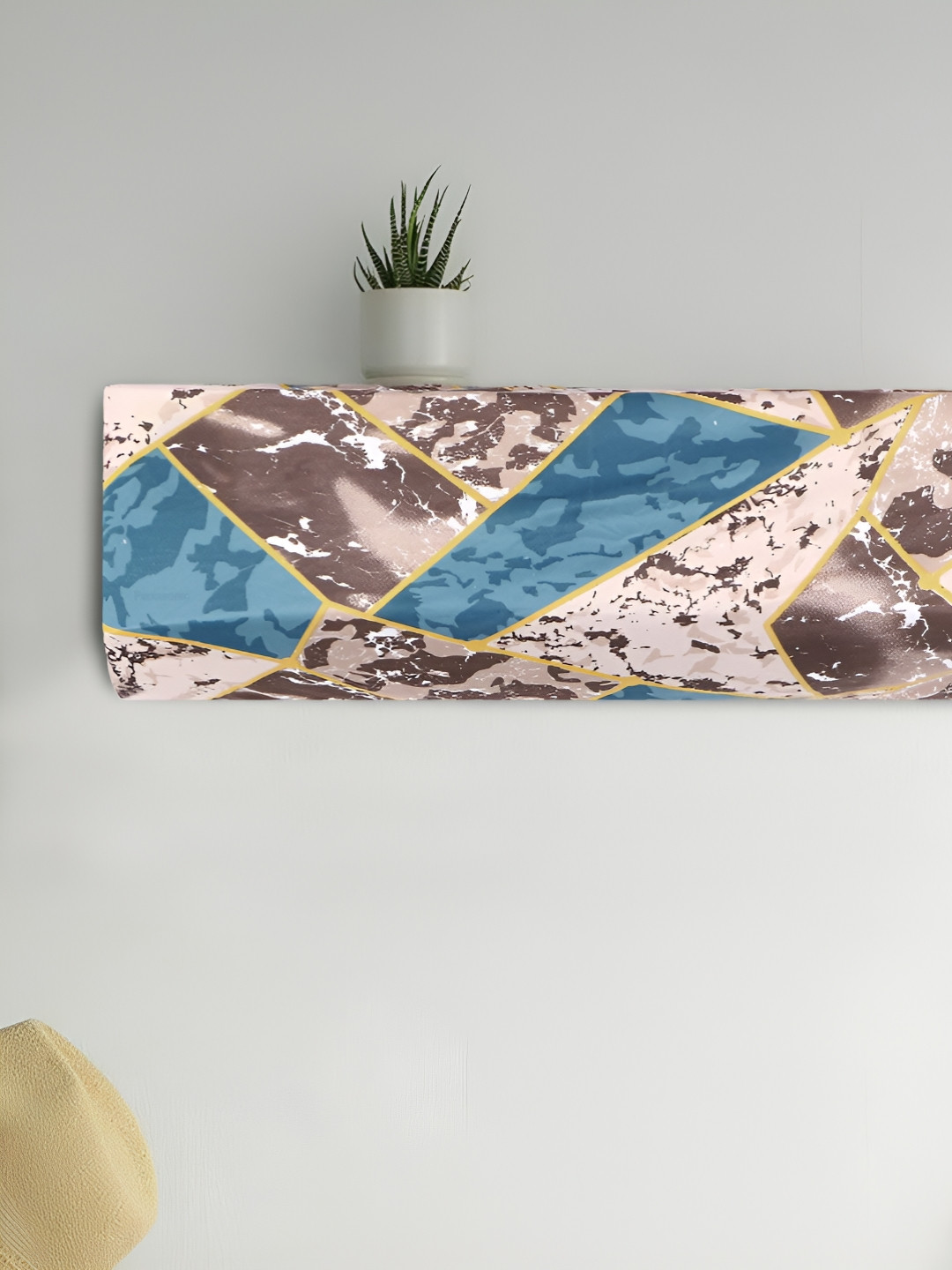 Dakshya Industries Beige & Blue Printed Air Conditioner Cover