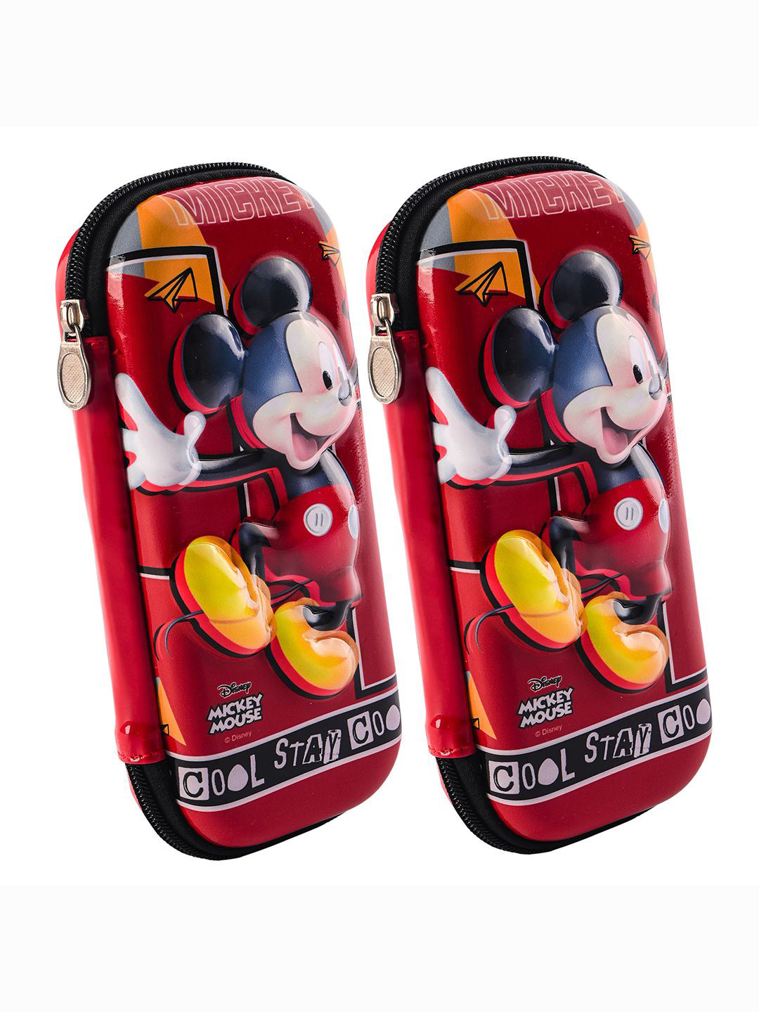 Kuber Industries Red & Black 2 Pieces Mickey Mouse 3D Print Pencil Box with Zip