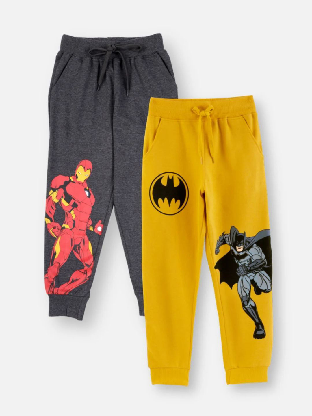 Nap Chief Kids Unisex Pack Of 2 Batman and Iron Man Printed Pure Cotton Joggers