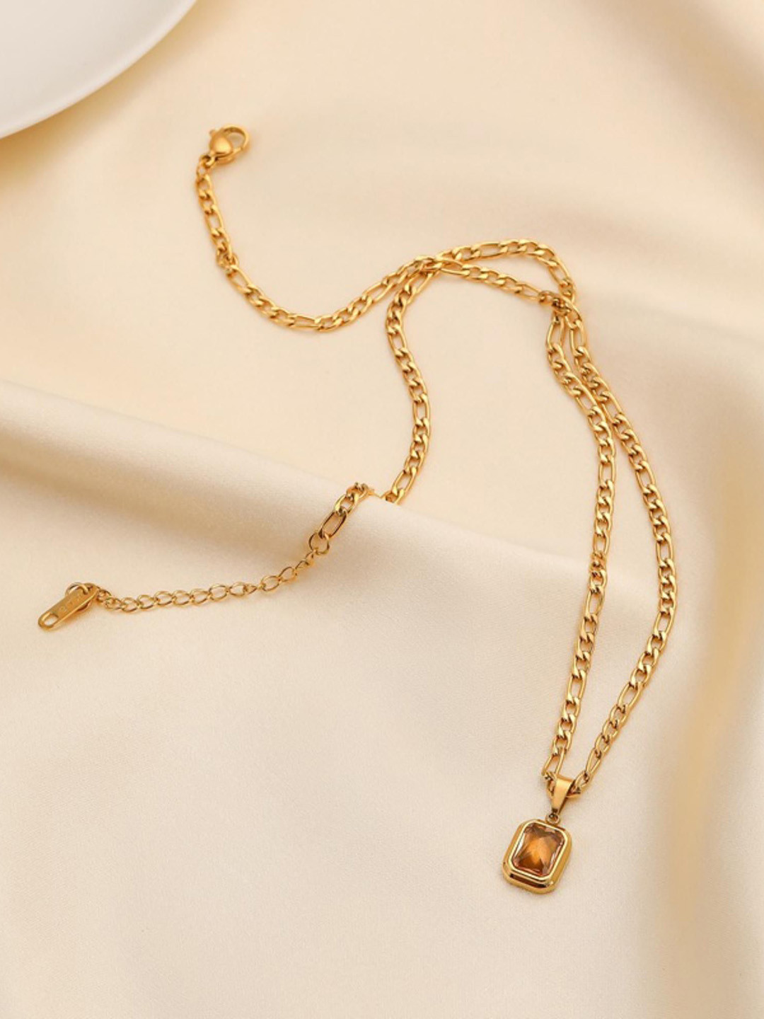 MYKI Gold-Plated Pretty Stainless Steel Quirky Stone Studded Pendant With Chain