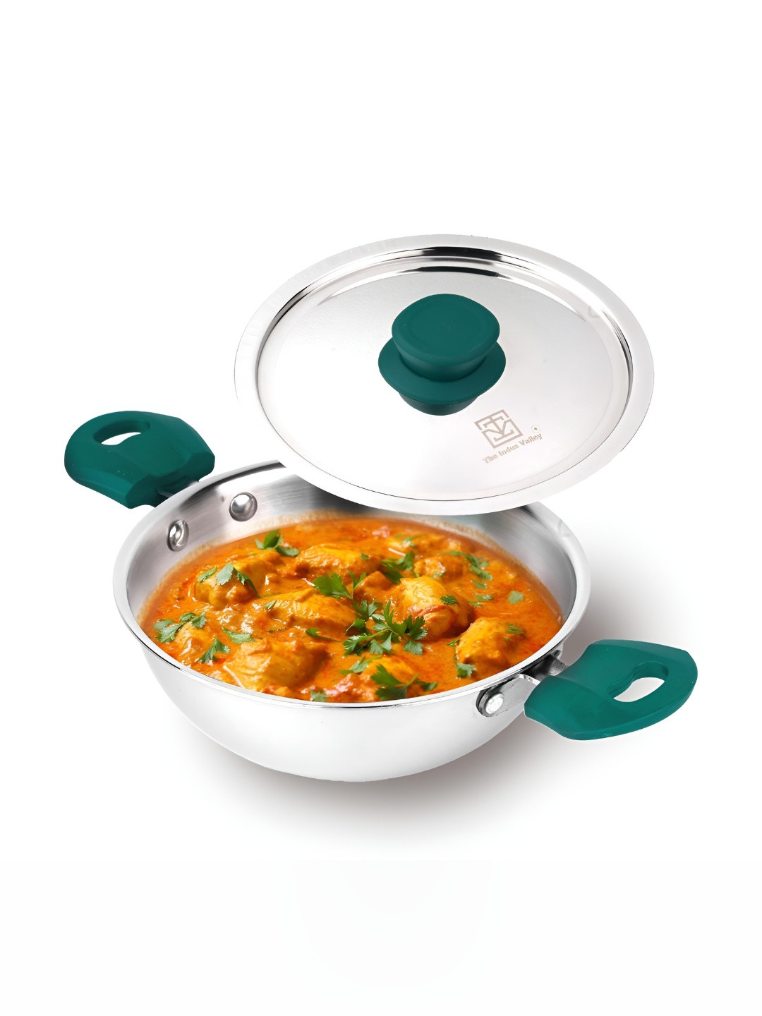 The Indus Valley Silver-Toned Easy to Clean Tri-Ply Stainless Steel Wok Kadai