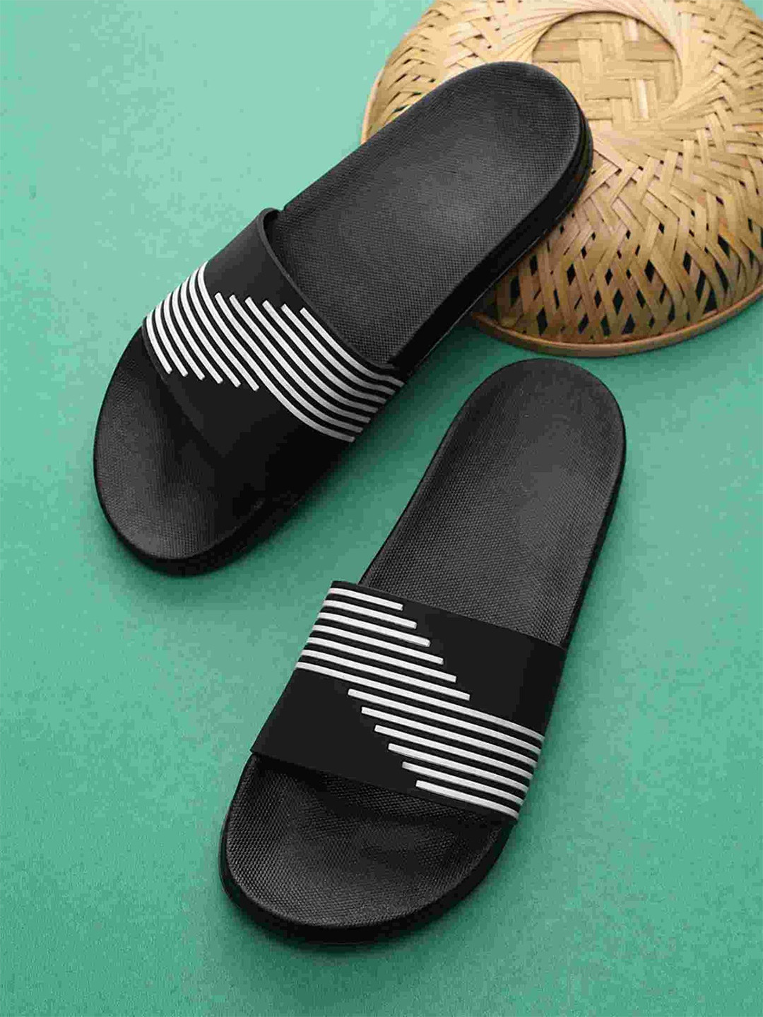 KAPYANSH Men Striped Rubber Sliders