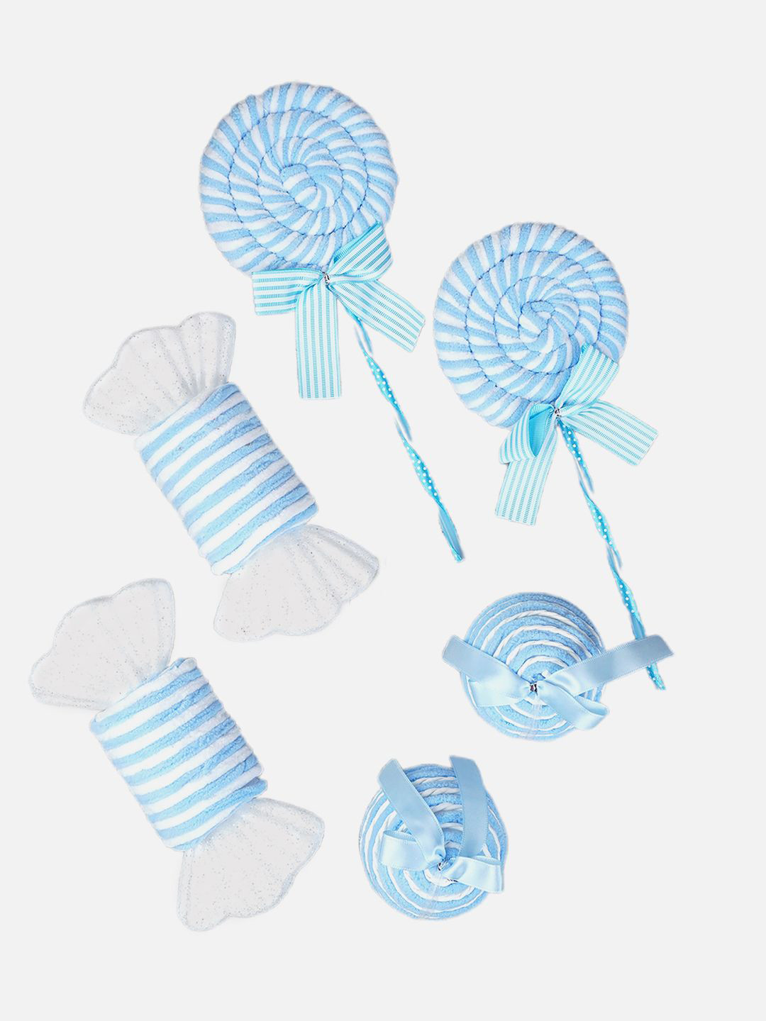 Little Surprise Box LLP Set Of 6 Blue & White Candyland Themed Christmas Tree Ornaments