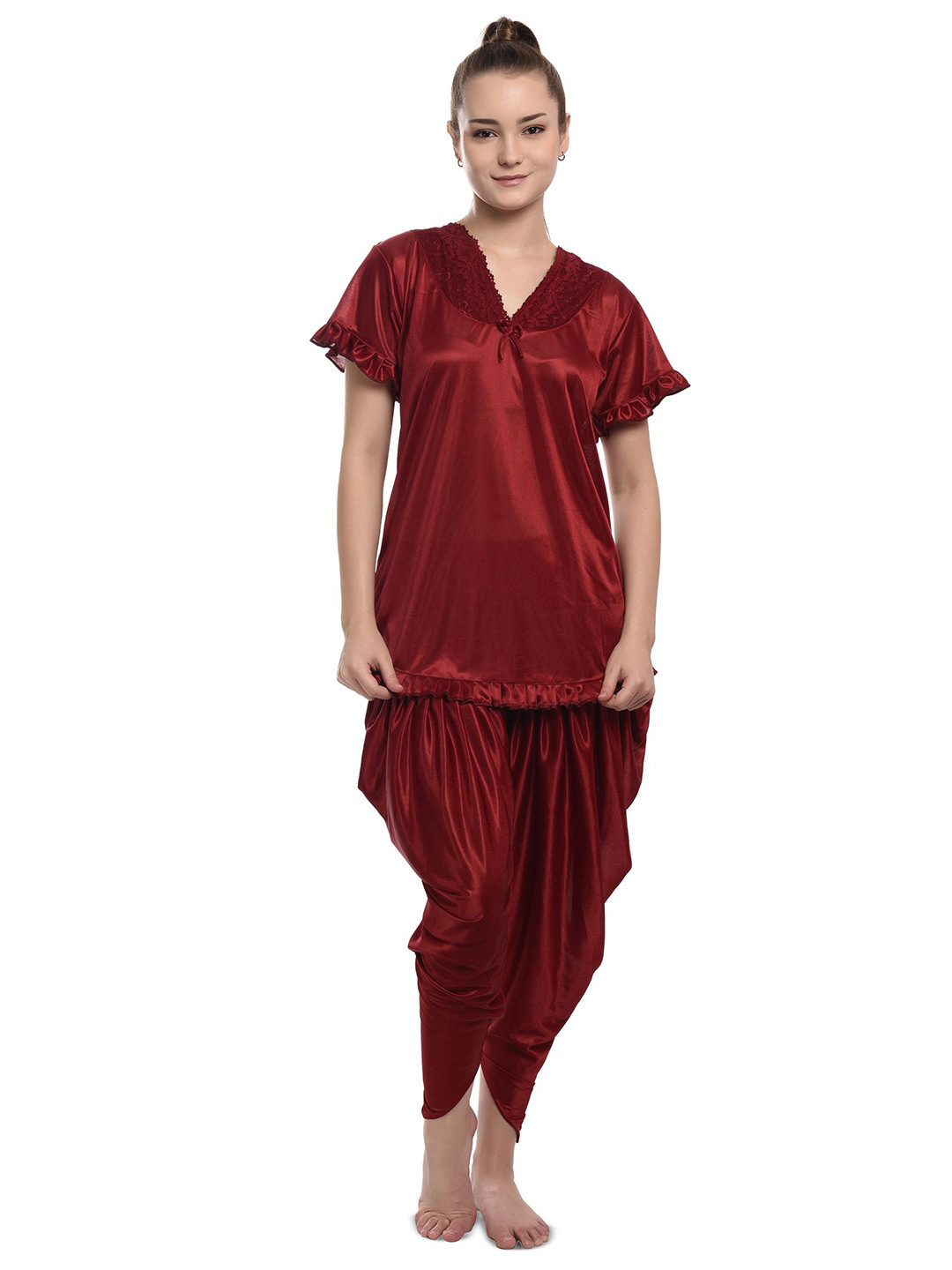 new blue eyes Women Satin V-Neck Night Suits