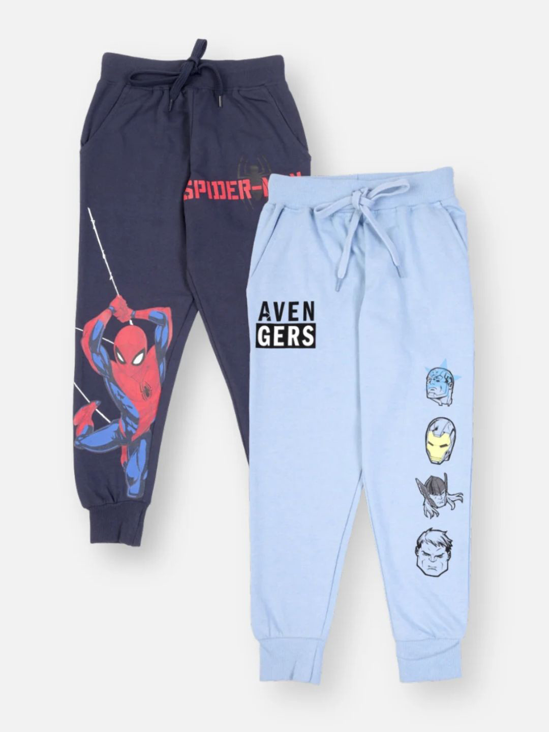 Nap Chief Kids Unisex Pack Of 2 Spider Man and Marvel Avengers Printed Pure Cotton Joggers