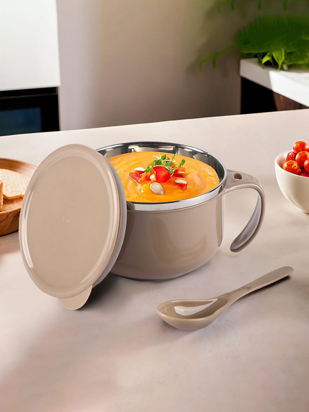 Kuber Industries Brown Stainless Steel Soup Bowl 600ml