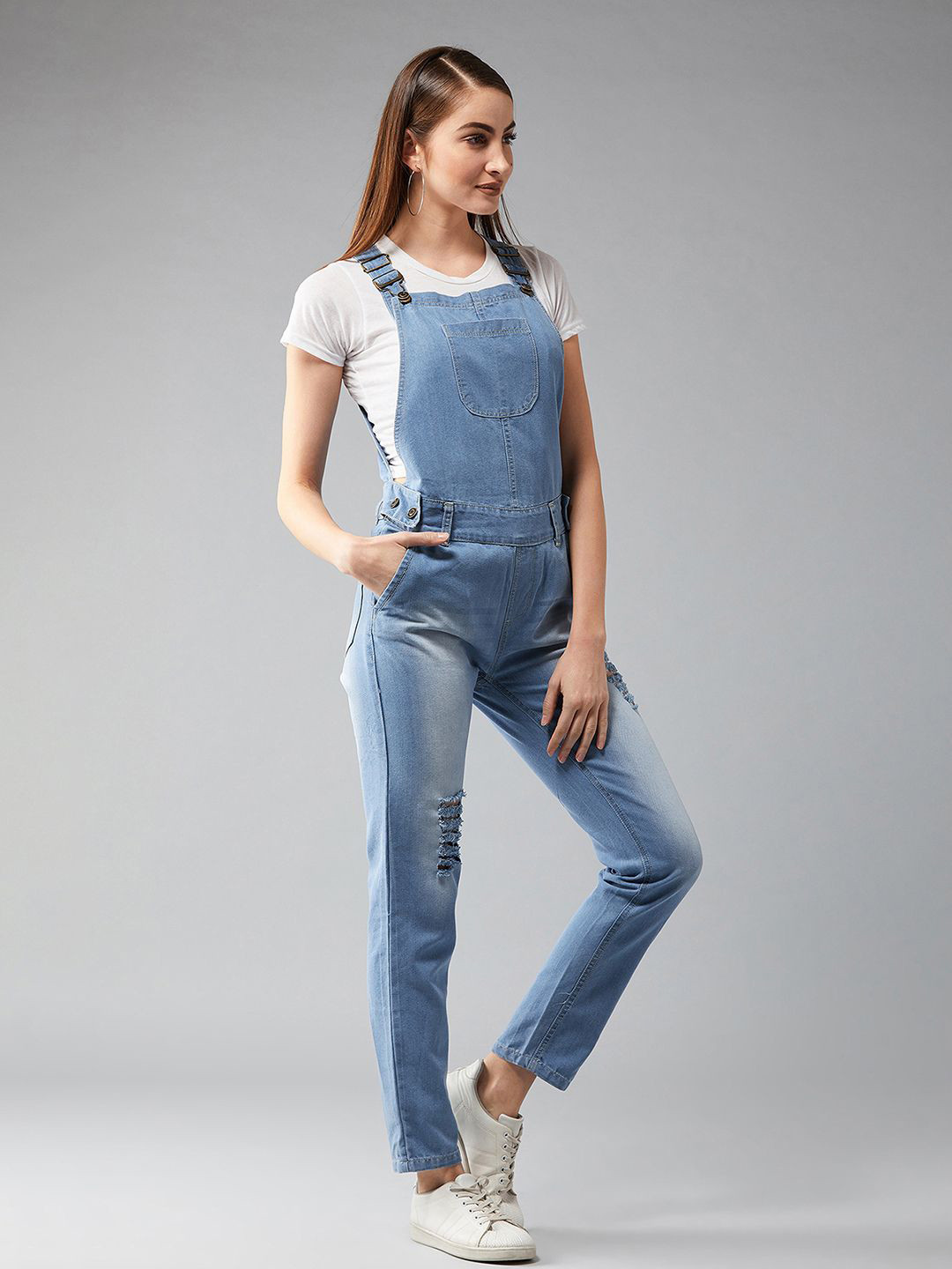 DOLCE CRUDO Women Cotton Dungarees With T-Shirt
