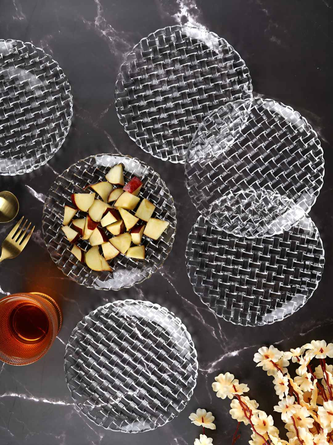 ceradeco 6-Pcs Transparent Geometric Shaped Glass Quarter Plates