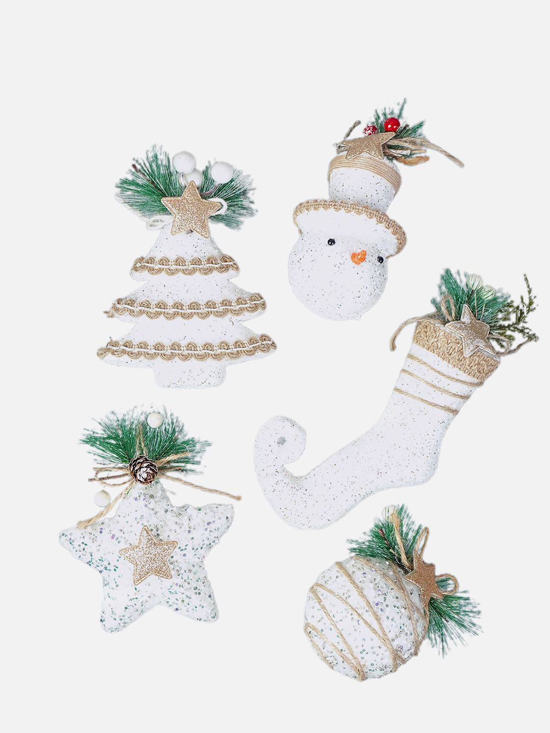 Little Surprise Box LLP Set Of 5 Jute Glitter Christmas Tree Ornaments