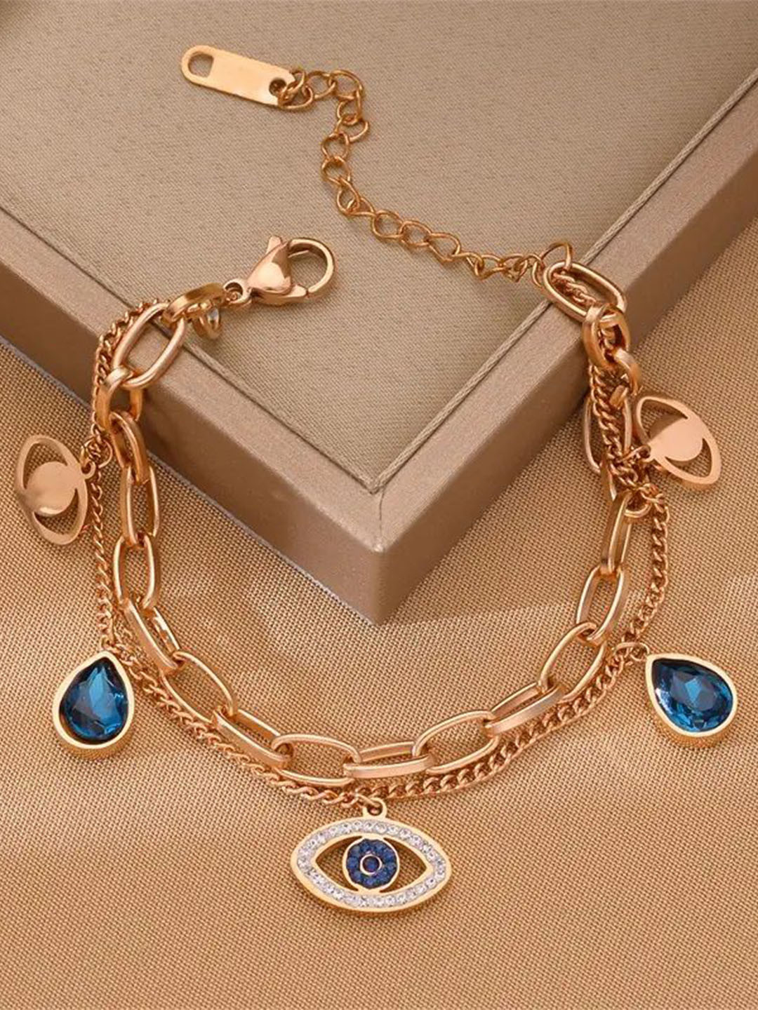 DIVASTRI American Diamond Antique Gold-Plated Multistrand Evil Eye Bracelet