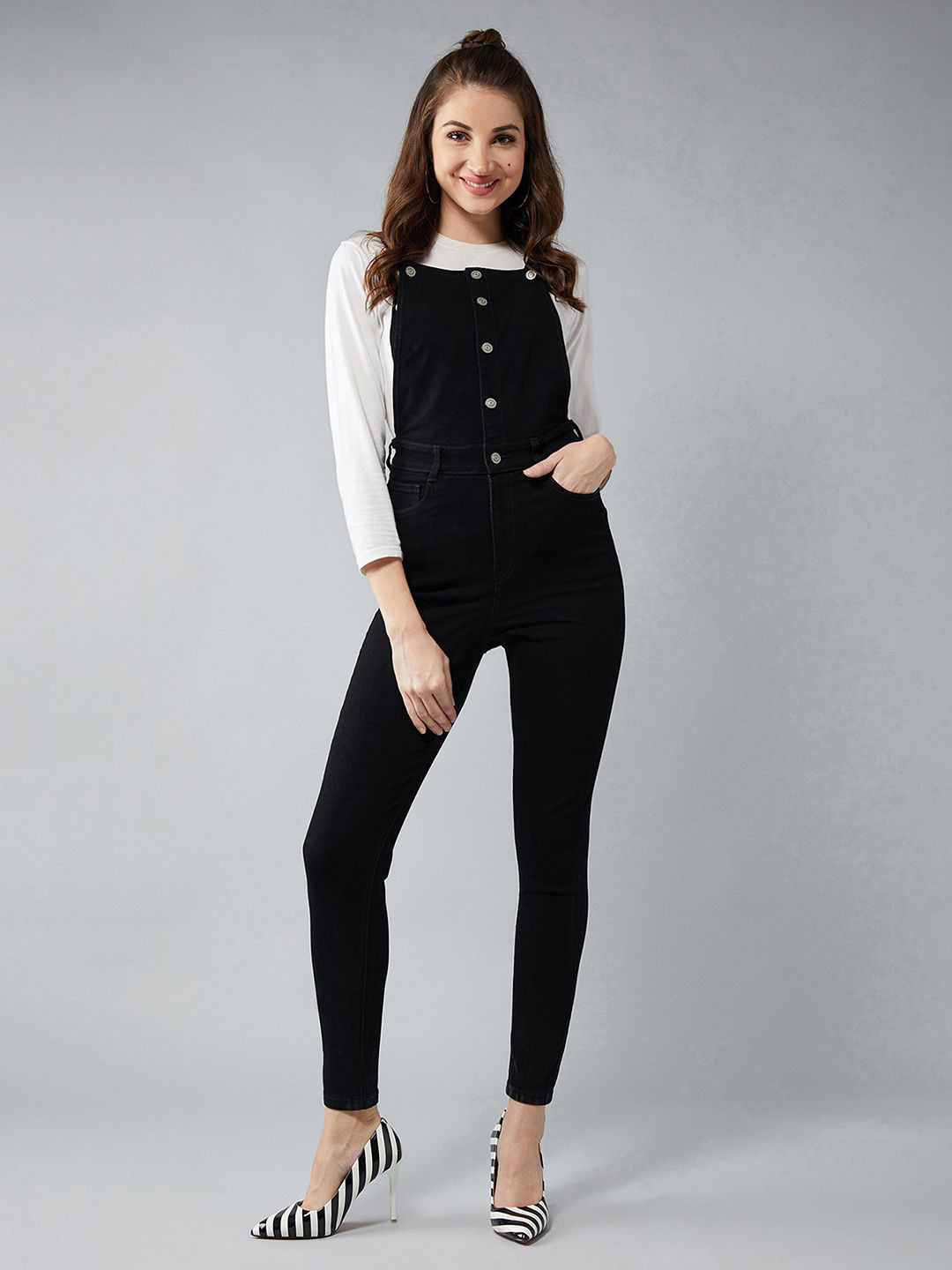 DOLCE CRUDO Women Cotton Dungarees With T-Shirt