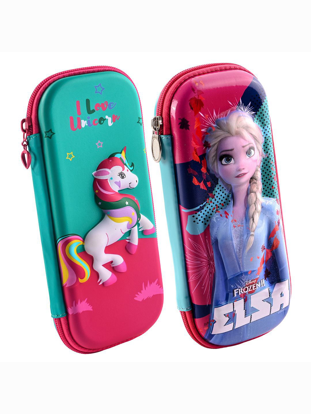 Kuber Industries Blue & Green 2 Pieces Frozen Elsa 3D Printed Pencil Box with Zip
