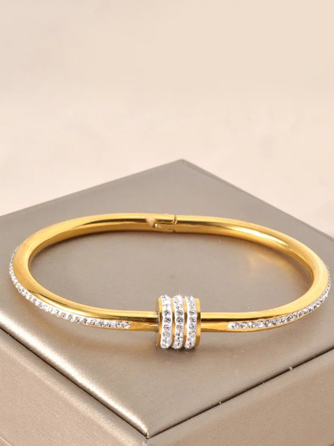 DIVASTRI Gold-Plated  American Diamond Antique Bangle-Style Bracelet