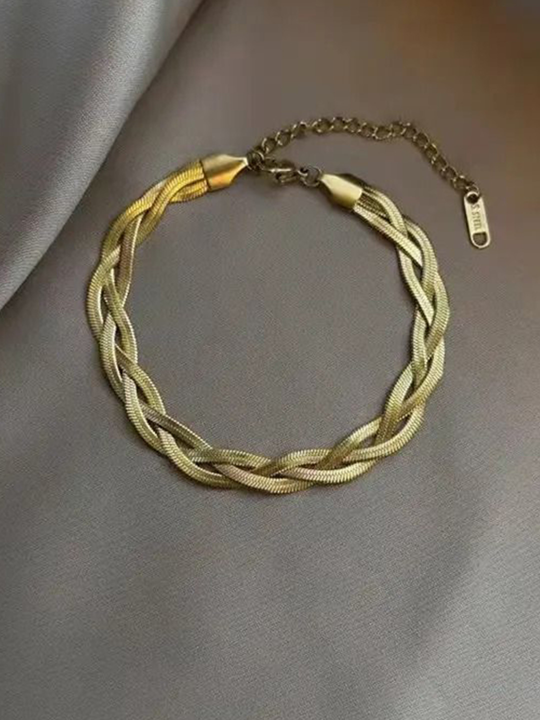 DIVASTRI Gold-Plated Stainless Steel Antique Anti Tarnish Link Chain Bracelet