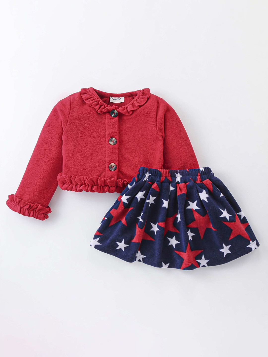 CrayonFlakes Girls Polar Fleece Long Sleeves Top with Skirt