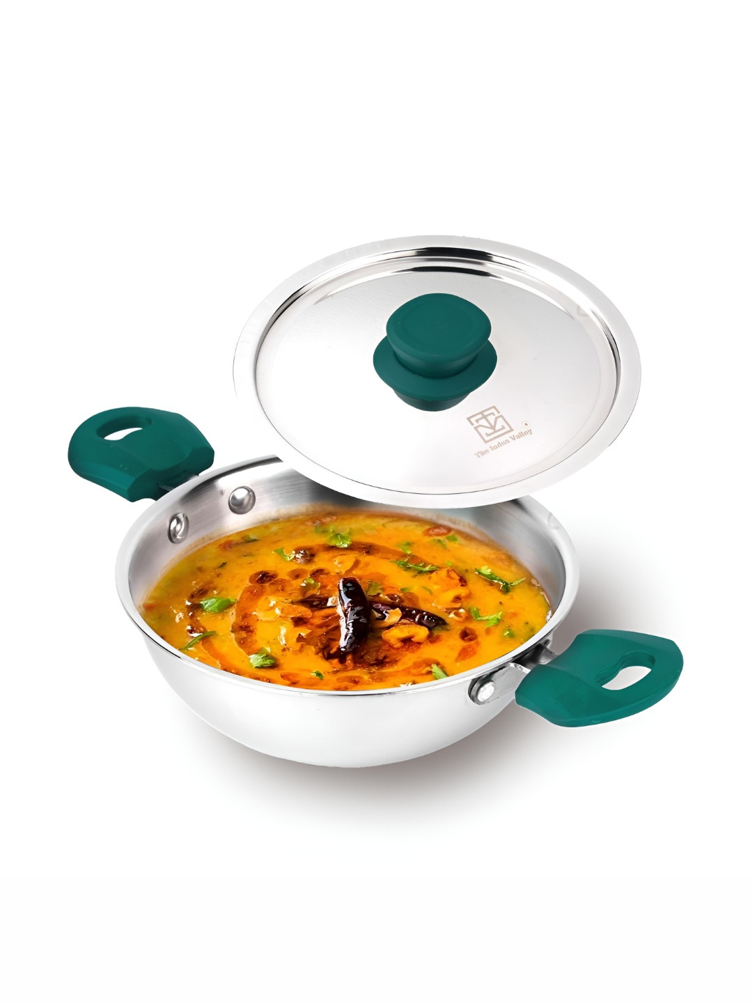 The Indus Valley Silver-Toned Easy to Clean Tri-Ply Stainless Steel Wok Kadai 3L