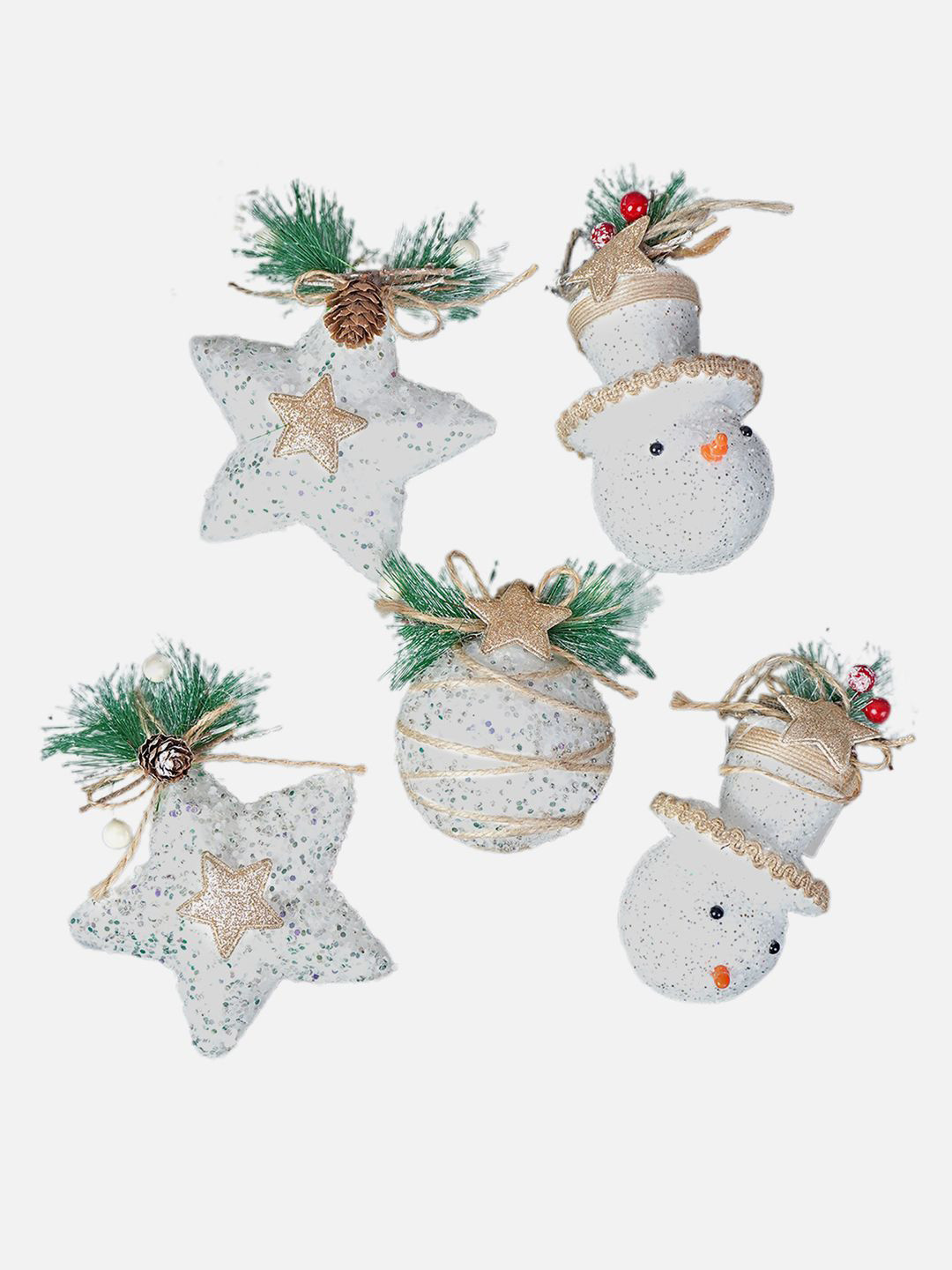 Little Surprise Box LLP Set Of 5 White Glitter Jute Christmas Tree Ornaments