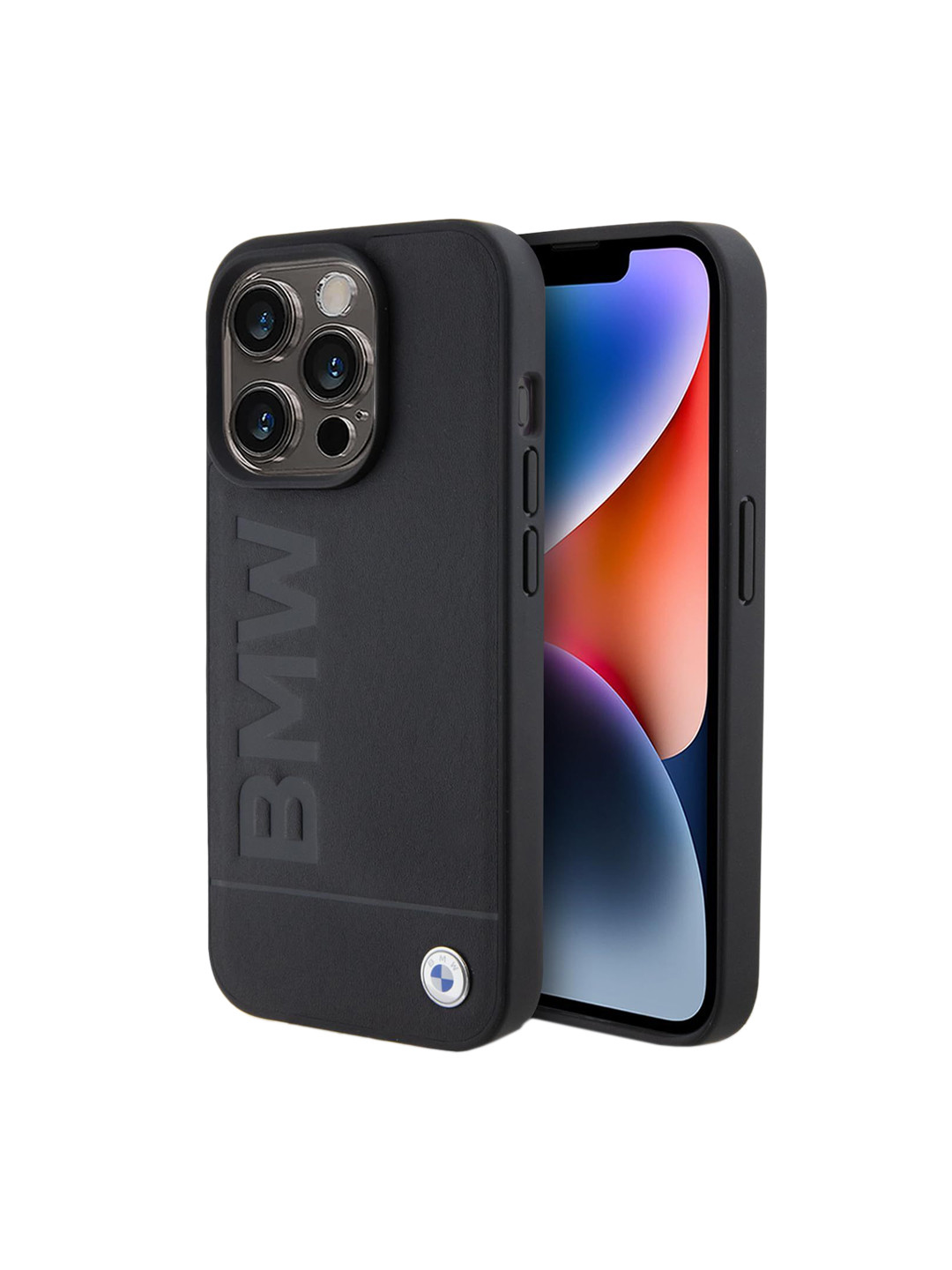 BMW Black Hc Magsafe Leather Hot Stamp iPhone 15 Pro Back Case