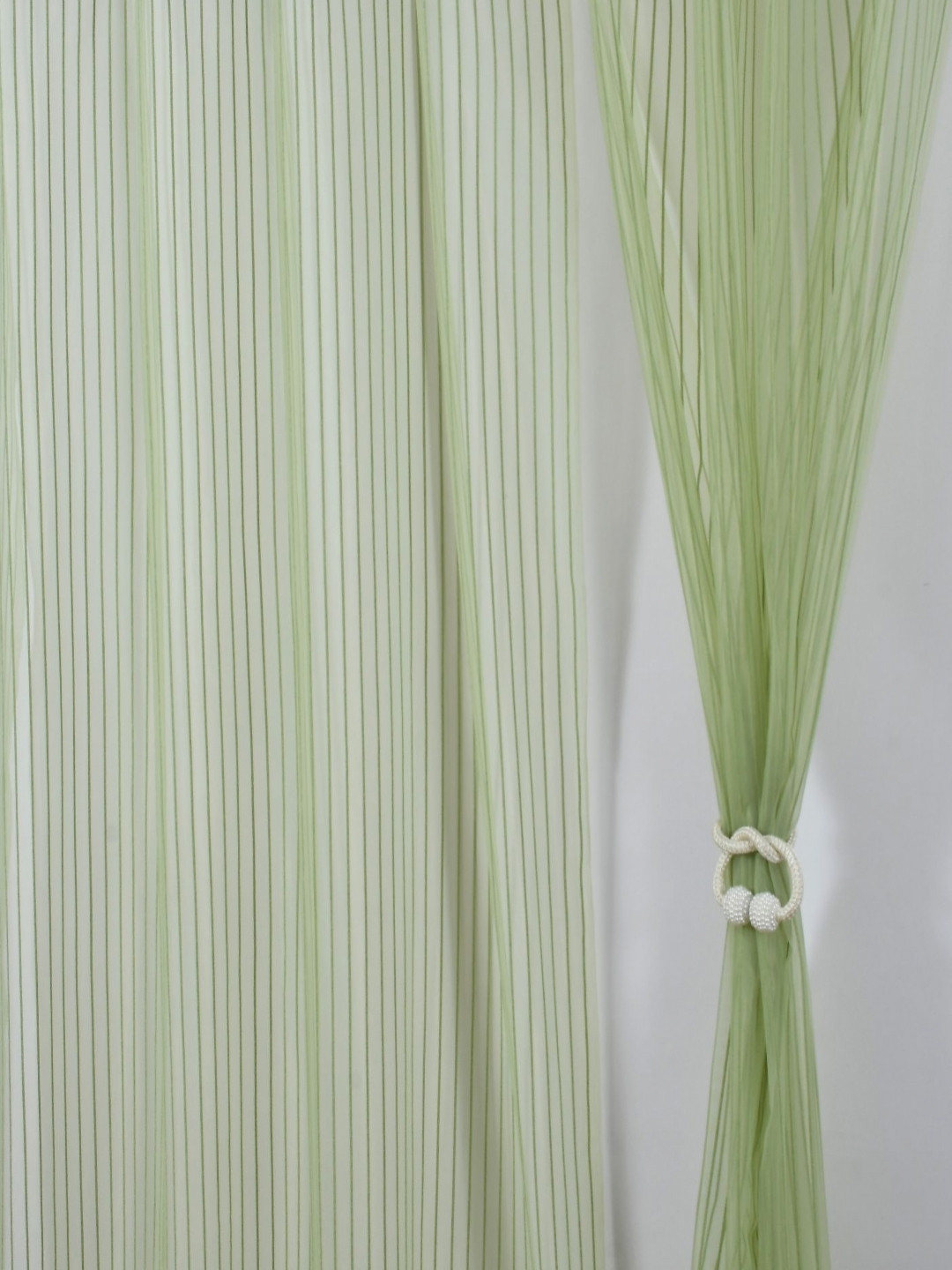 Aura Green Set of 2 Striped Sheer Long Door Curtain