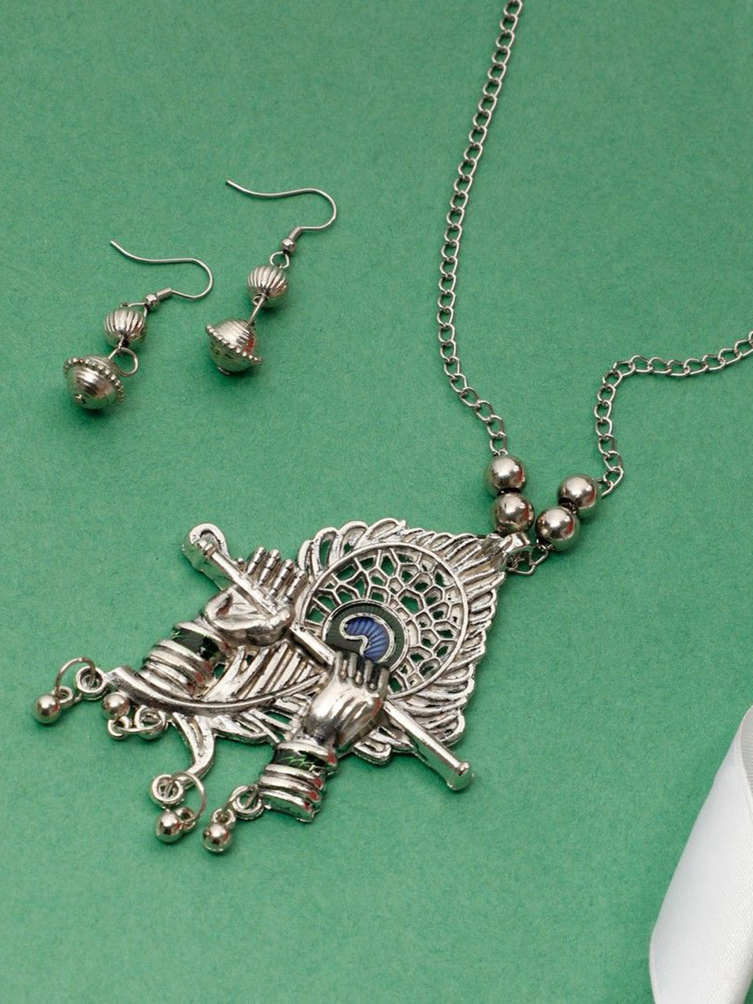 Oxidized Heaven Silver-Plated Choker Oxidised Pendant and Earrings