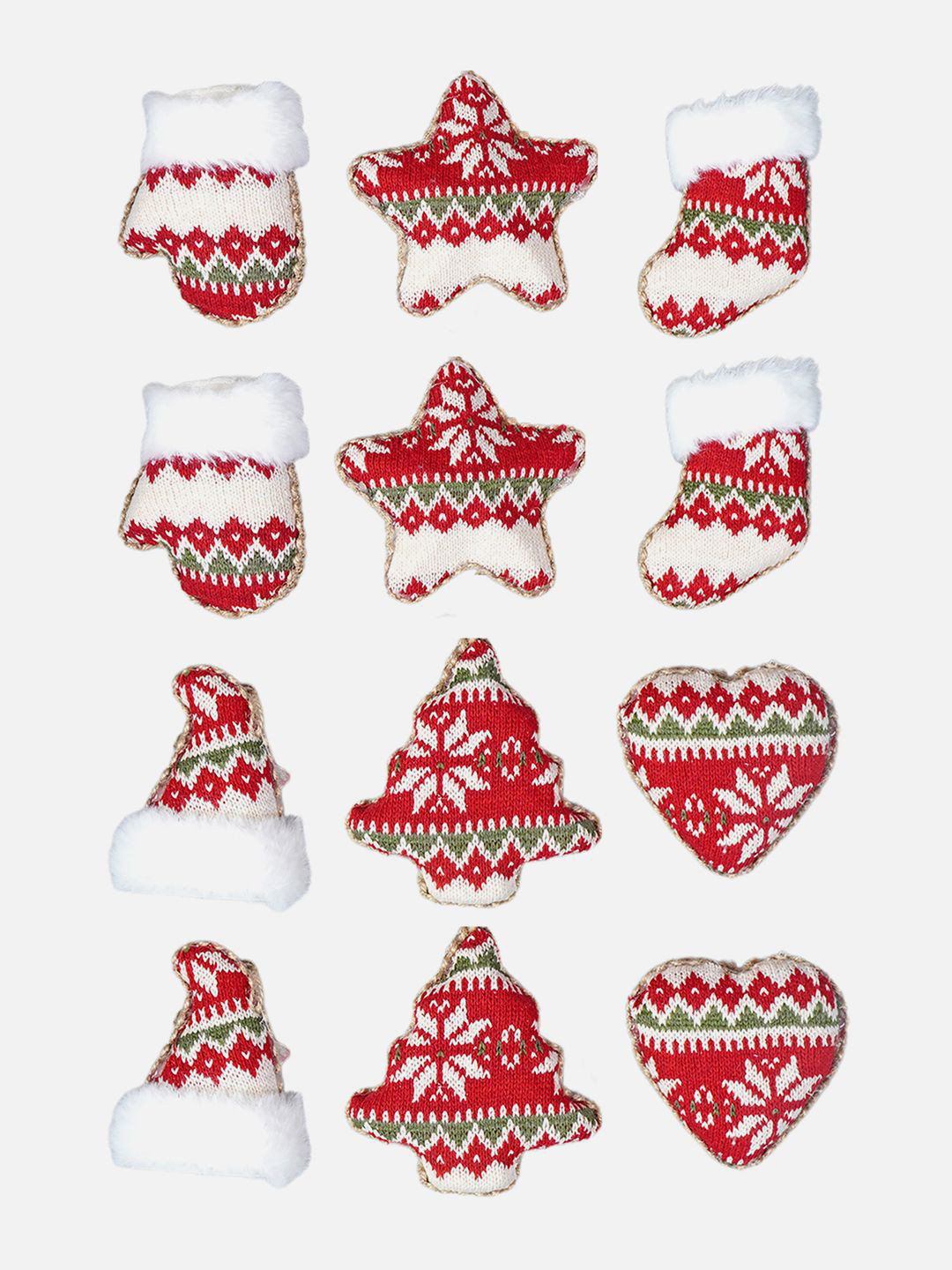 Little Surprise Box LLP Set Of 12 Red & White Printed Knitted Festive Decor