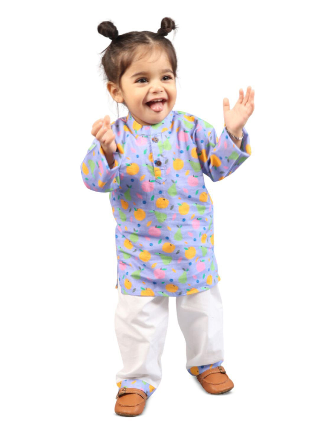 MAMA AND PEACHES Kids Floral Printed Mandarin Collar Regular Pure Cotton Kurta & Pyjama