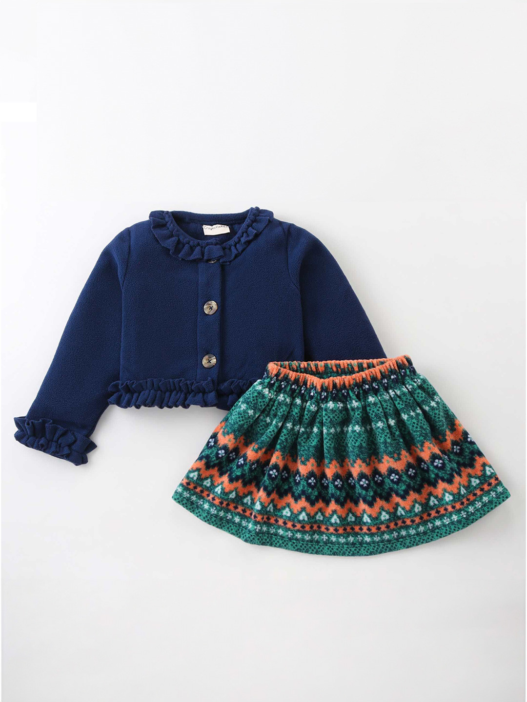 CrayonFlakes Girls Polar Fleece Long Sleeves Top with Skirt