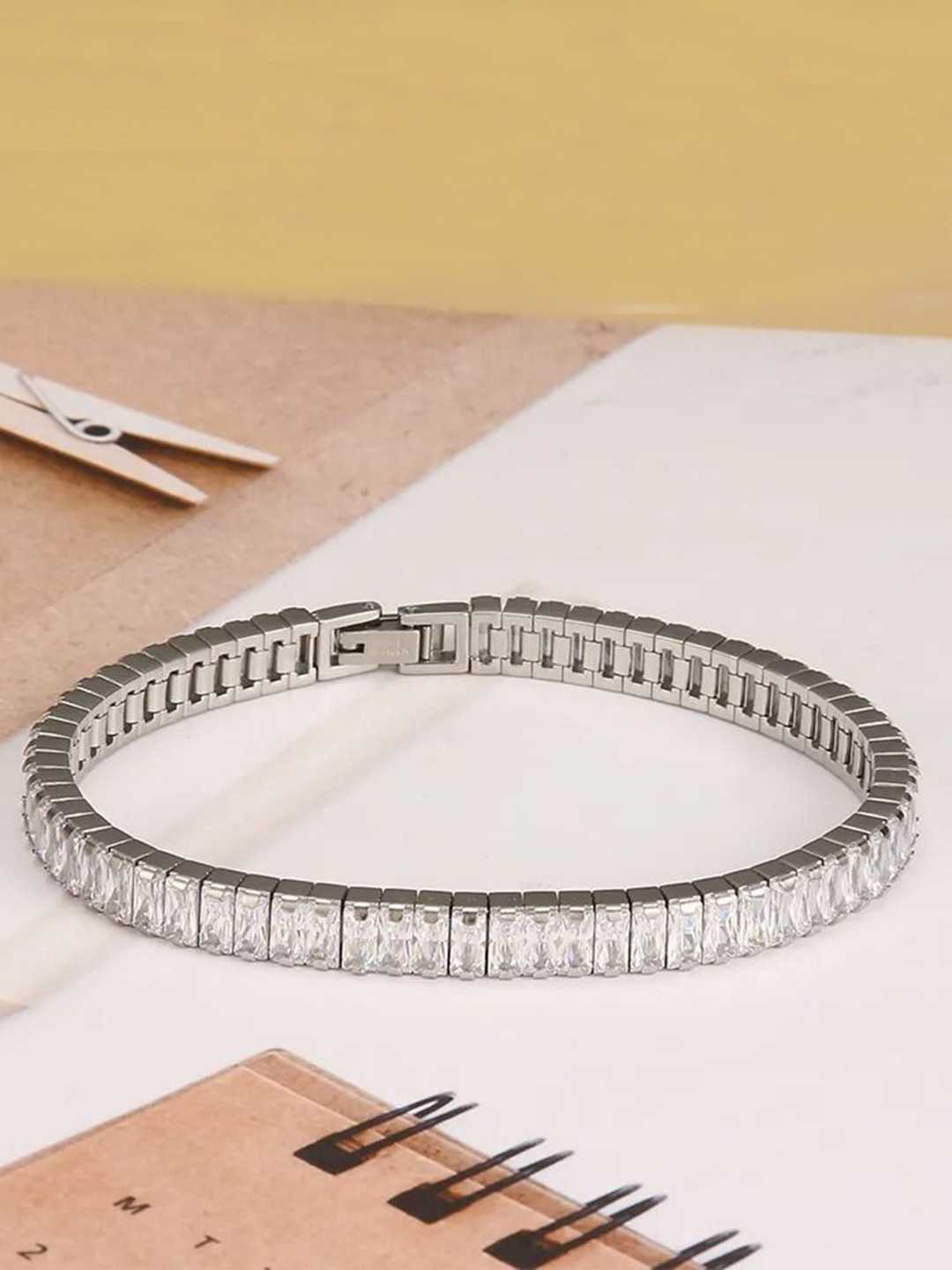 DIVASTRI American Diamond Antique Silver-Plated Link Bracelet