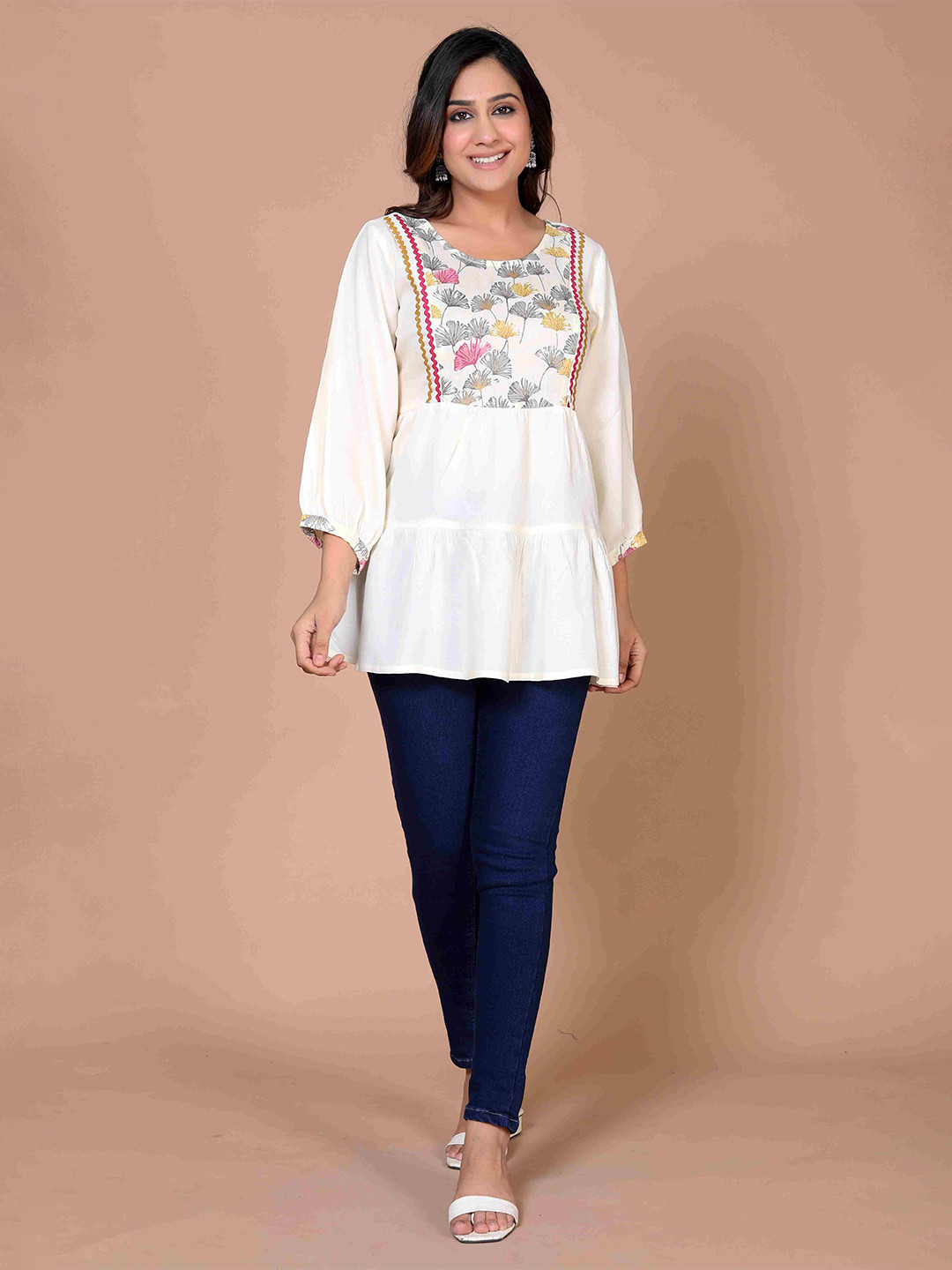 MIRJAI Women Floral Print Puff Sleeve Maternity Tunic