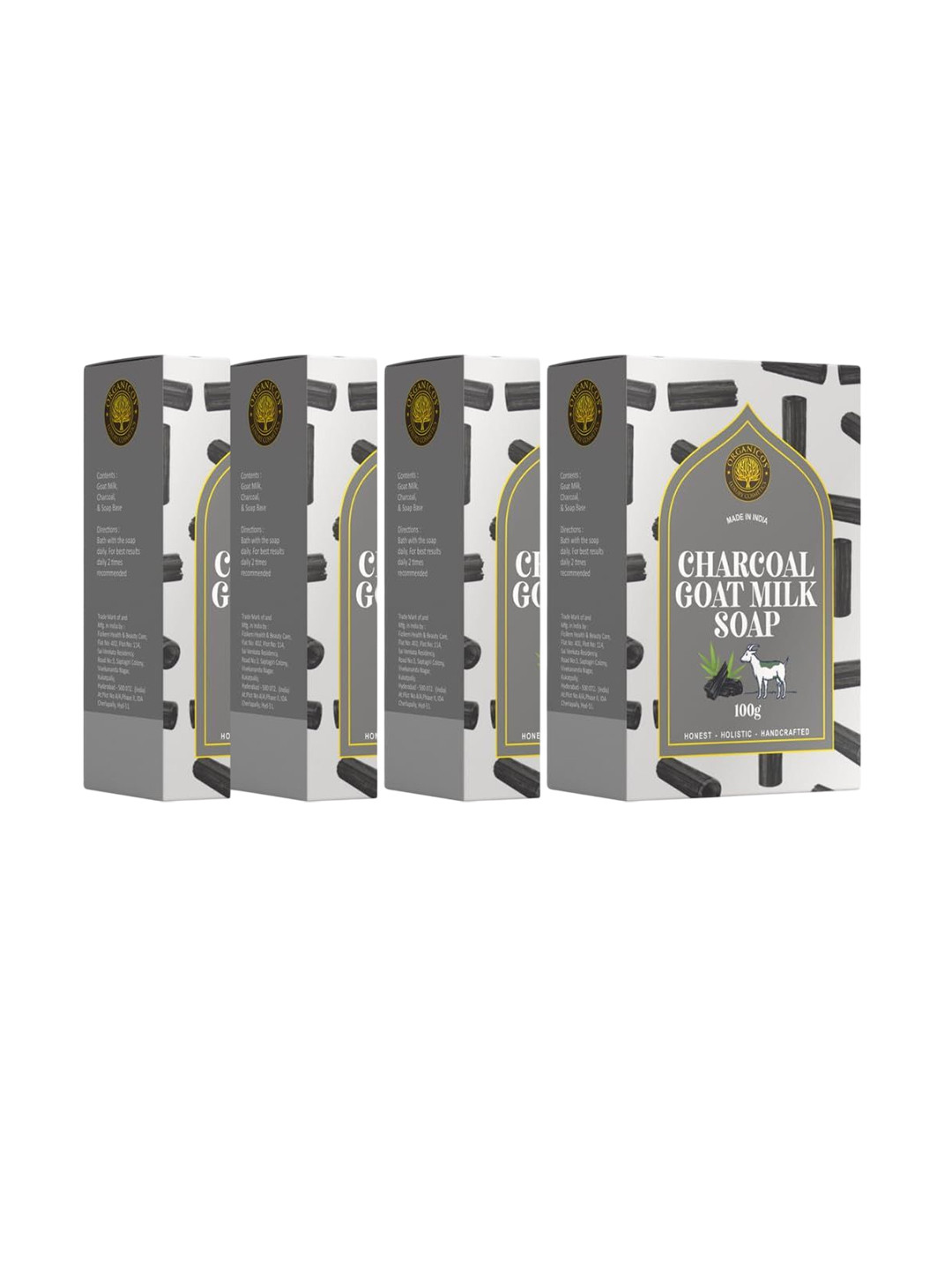 ORGANICOS Set Of 4 Charcoal & Goat Milk Soap For Deep Nourishment - 100 g Each