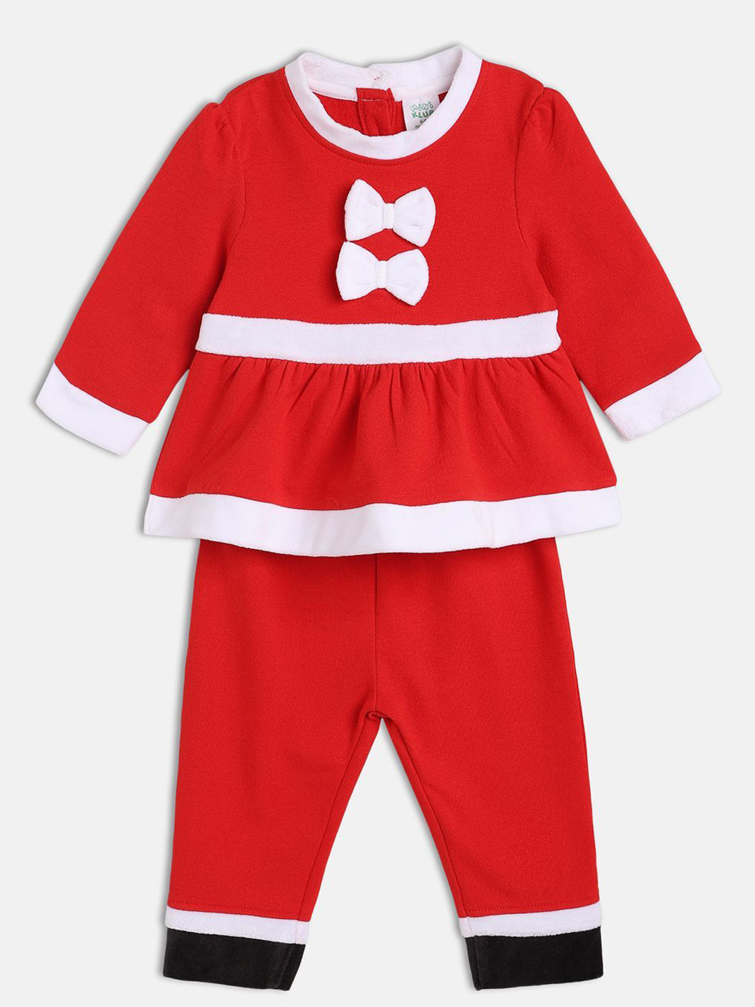 MINI KLUB Colourblocked Round Neck Long Sleeves Pure Cotton Top With Trouser With Cap
