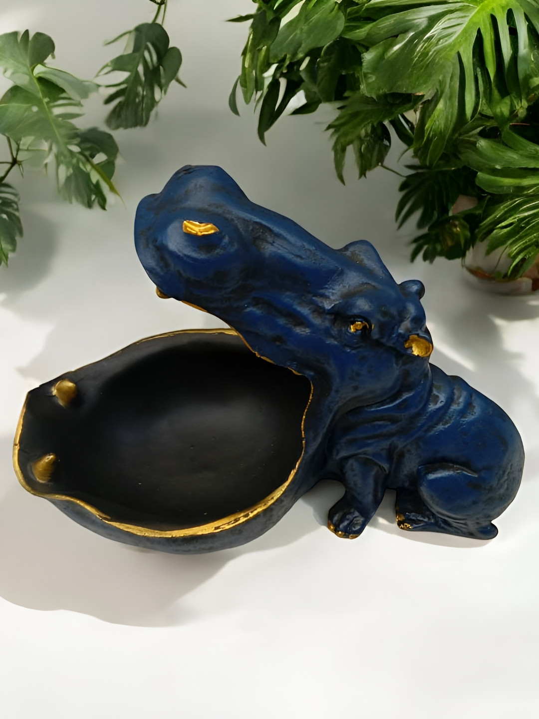 SANKALAN CREATIONS Frog Black Polyresin Natural Prayer Room Medium Showpiece - 9.8 Inches