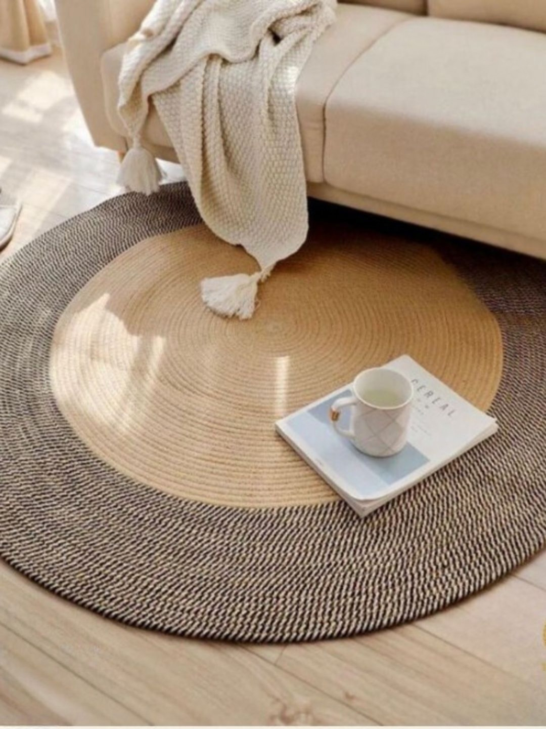 The Gharnish Blak & Beige Bohemian Cotton Carpet