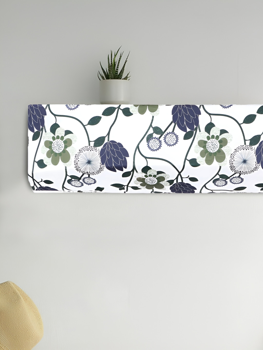Dakshya Industries White & Blue Printed Air Conditioner Cover