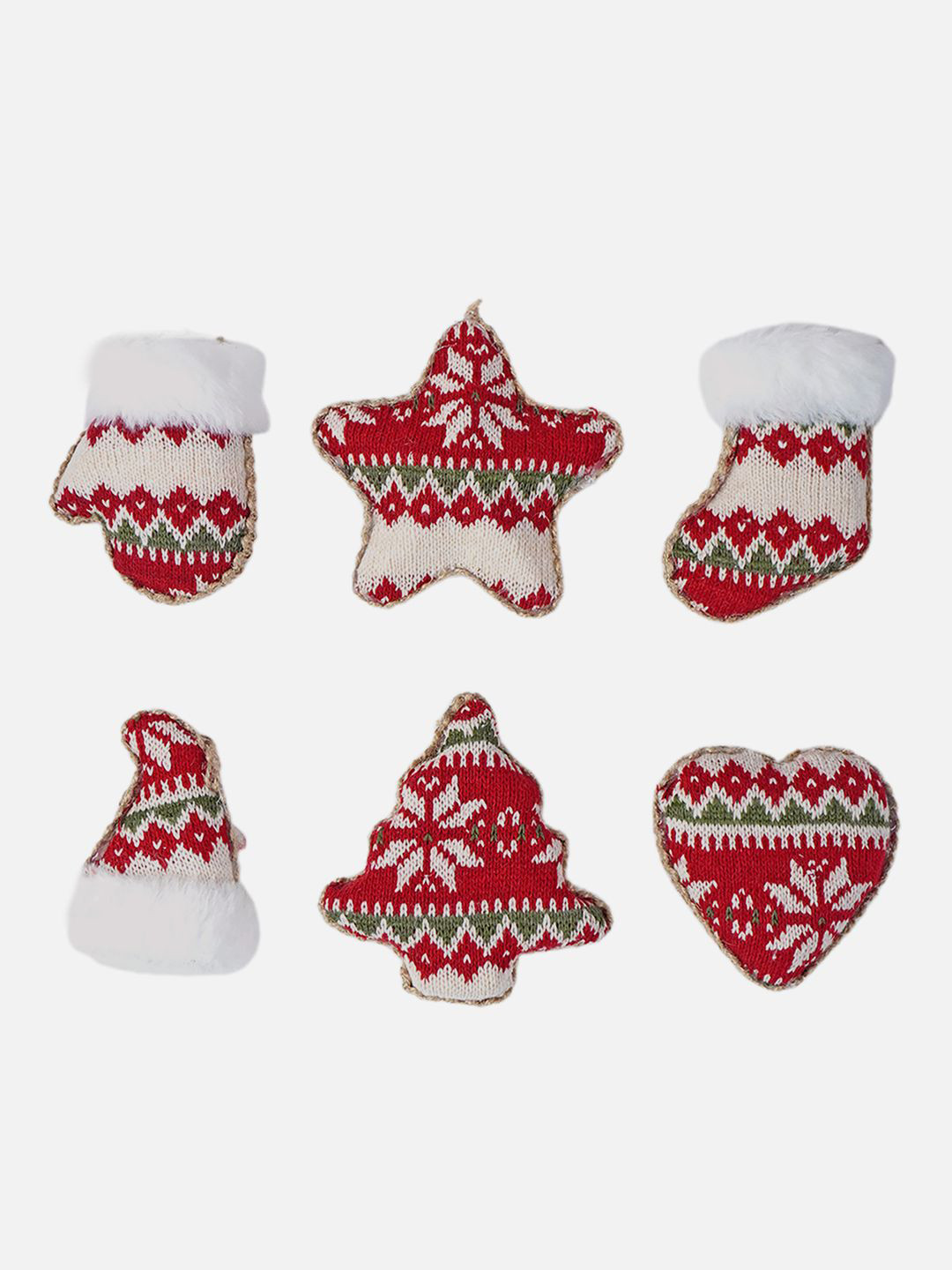 Little Surprise Box LLP Set Of 6 Red Knitted Snowflakes Themed Christmas Tree Ornaments