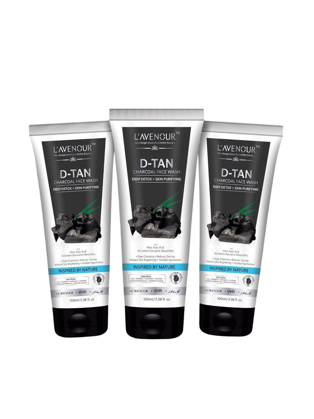L'AVENOUR Set Of 3 D-Tan Charcoal Face Wash With Kojic Acid - 100 ml Each