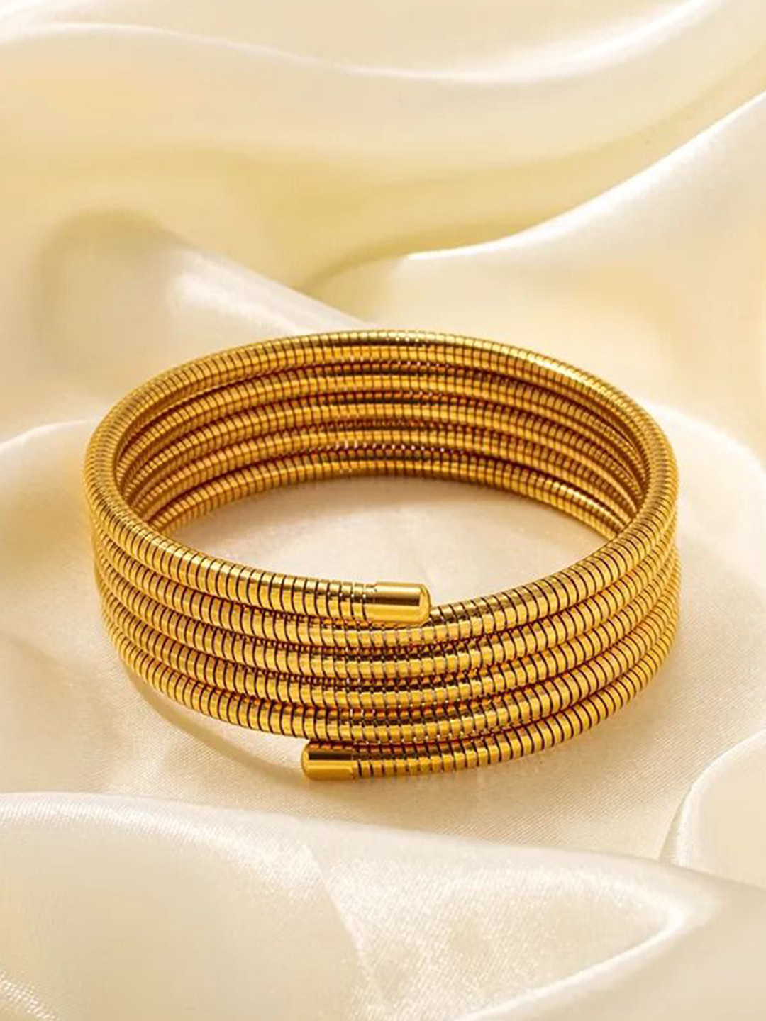DIVASTRI Gold-Plated Stainless Steel Spiral Anti Tarnish Elasticated Bracelet