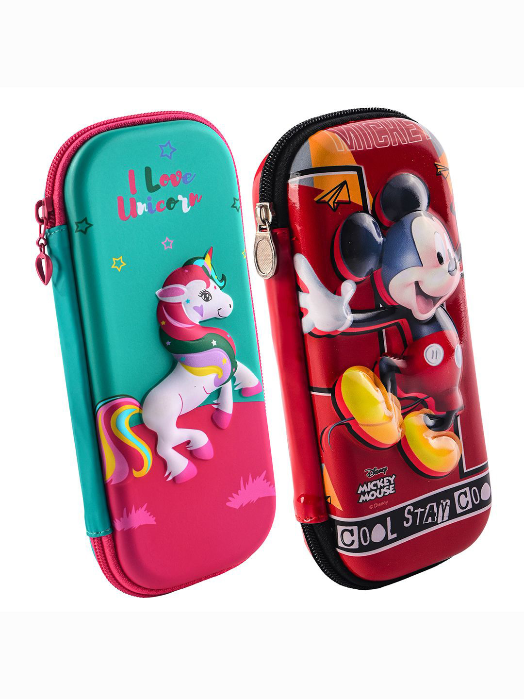 Kuber Industries Red & Green 2 Pieces Frozen Elsa 3D Printed Pencil Box with Zip