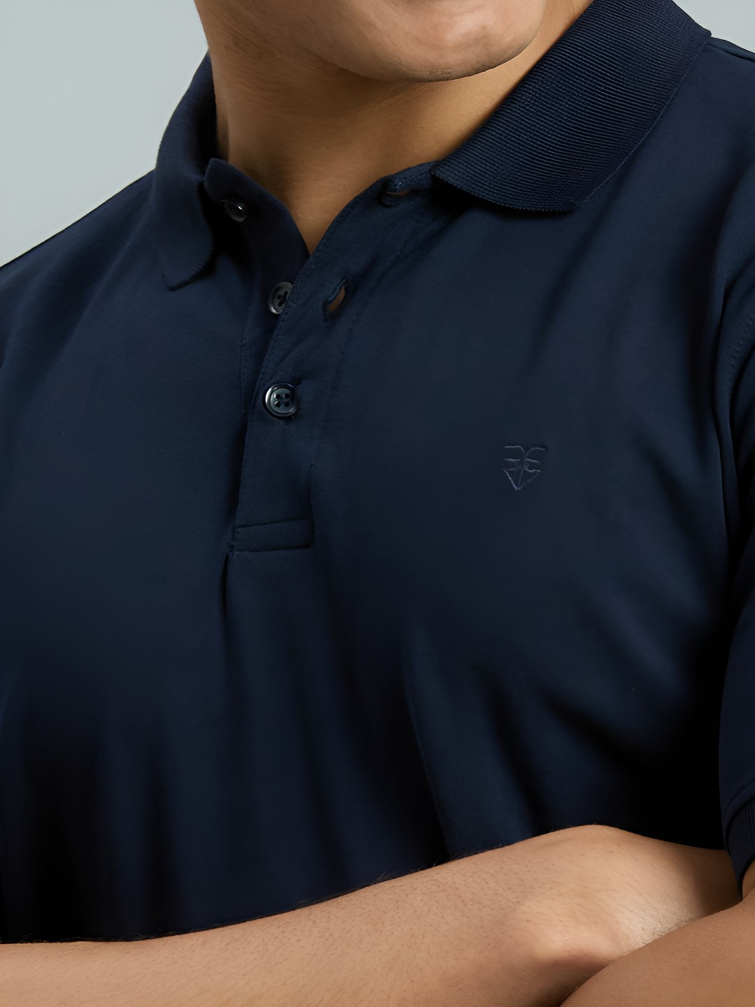 Reid & Taylor Men Dyed Polo Collar Indigo Pockets Slim Fit T-shirt