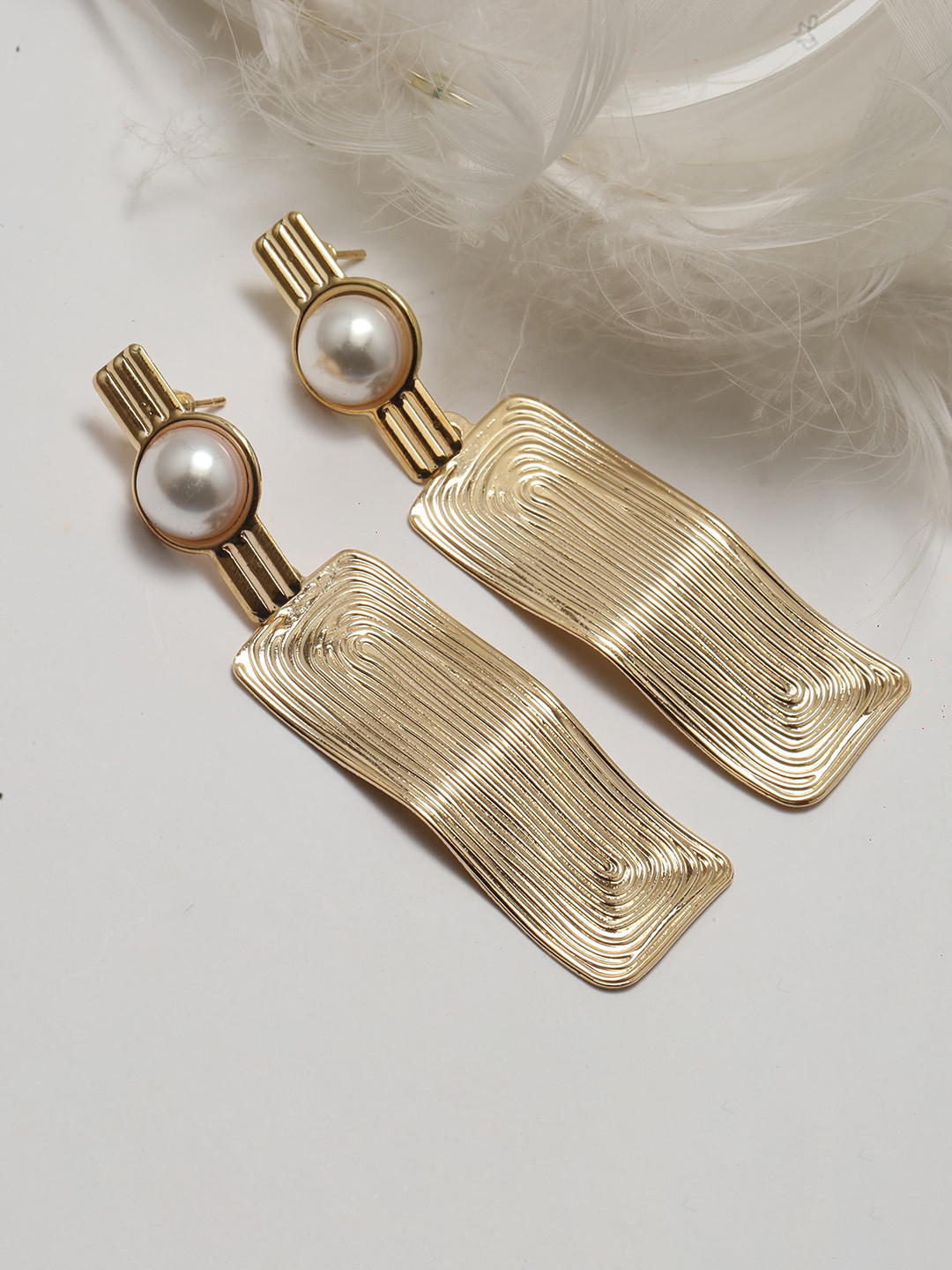 Maansh Contemporary Gold-Plated Drop Earrings