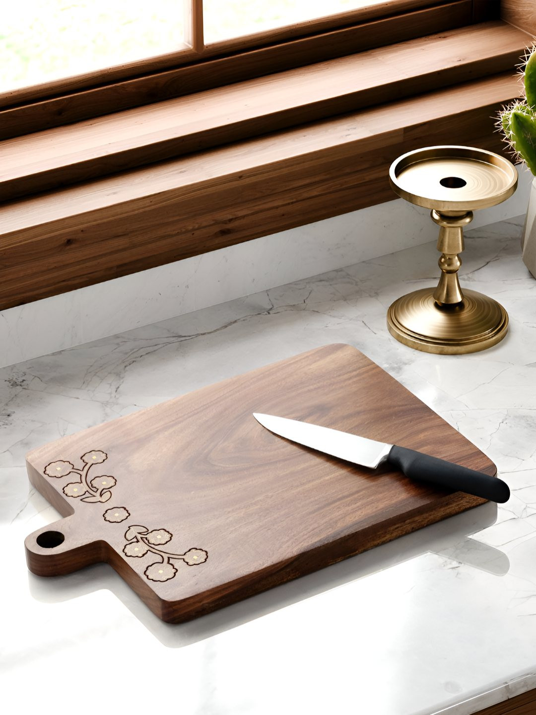 Eyaas Brown Wood Chopping Board cum Serving Platter