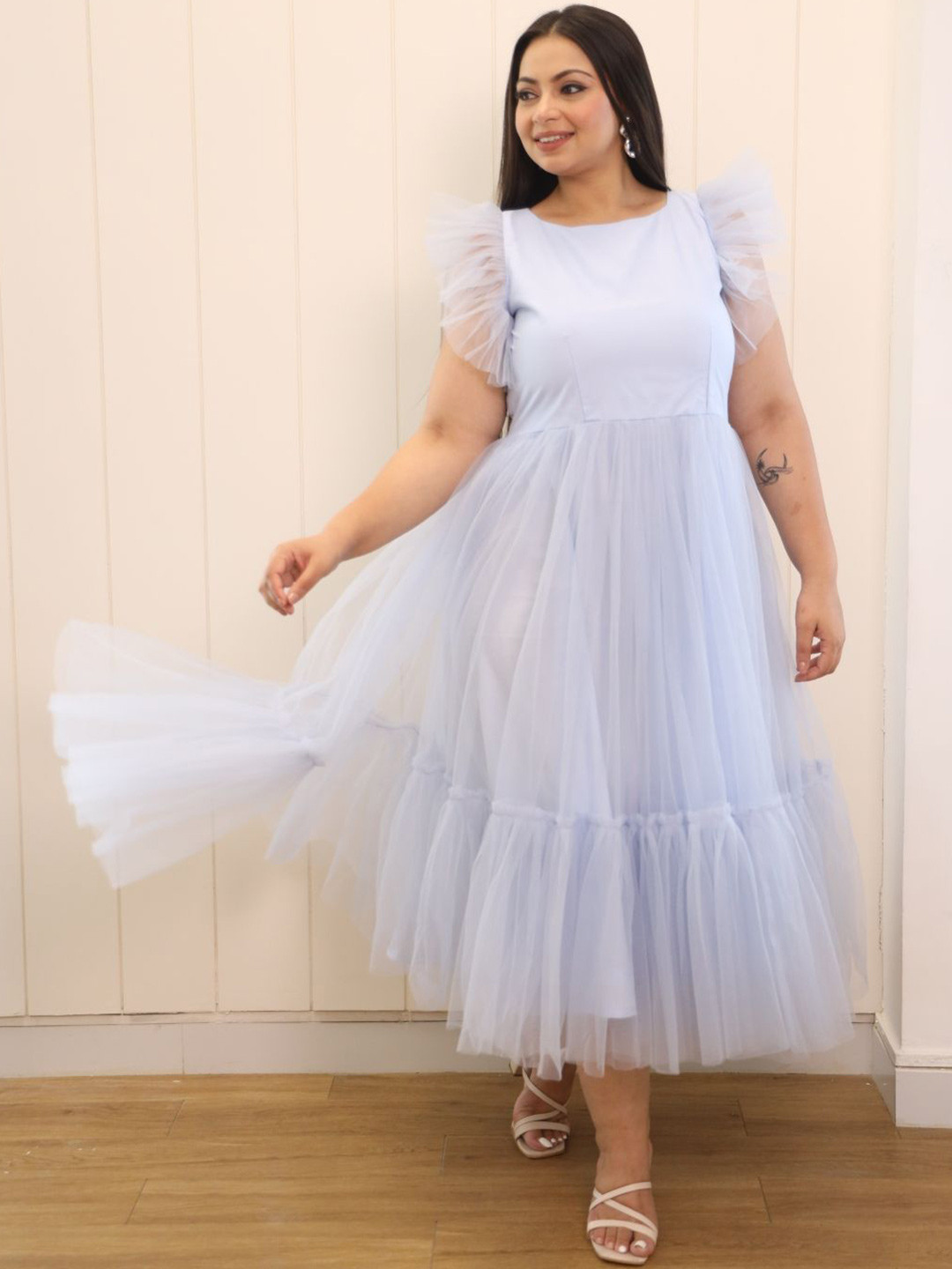 Swadeshi Shringaar Women Net Frill Tiered Fit and Flare Dress